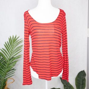 Splendid New Haven Stripe Henley Red Black Top